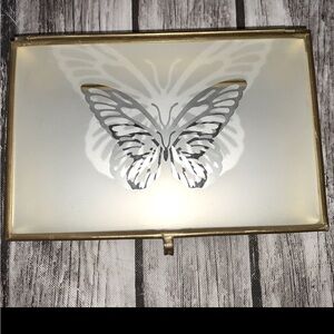 Vintage CROWNING TOUCH Brass and  Frosted Glass Butterfly Trinket Box